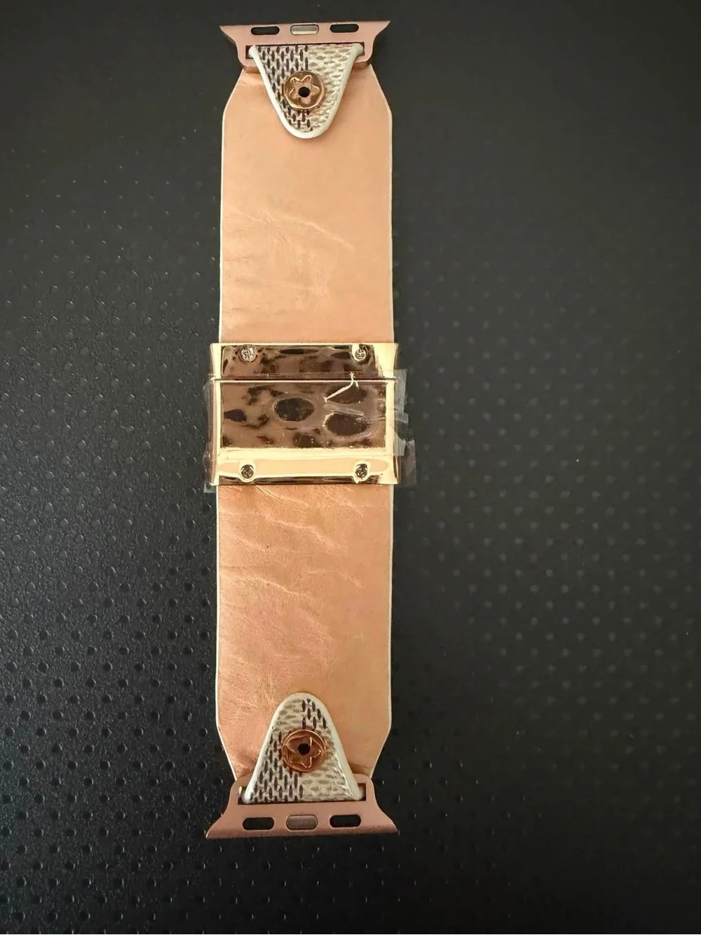 Spark*l Damier Azul Leather Apple Watch Strap with Rose Gold Clasp